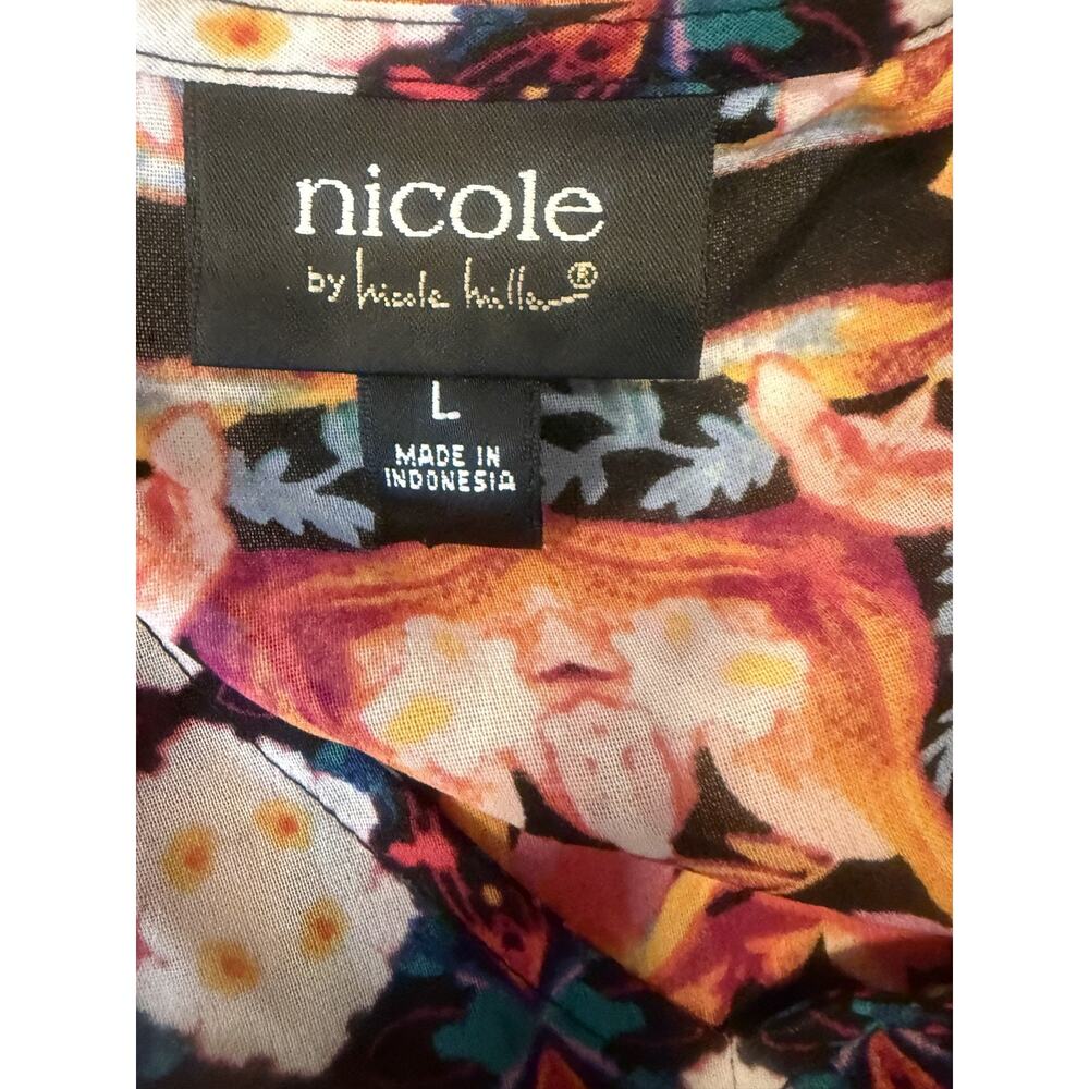 Nicole by Nicole Miller Blouse Womens Large Multicolor Sheer Floral Boho Top - Picture 10 of 10